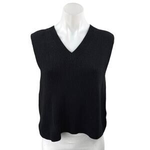Zara Women's Black Sleeveless Ribbed Knit V Neck Vest Tank Sweater Top Size M